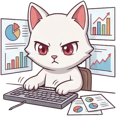 TokenTails cat preparing a report